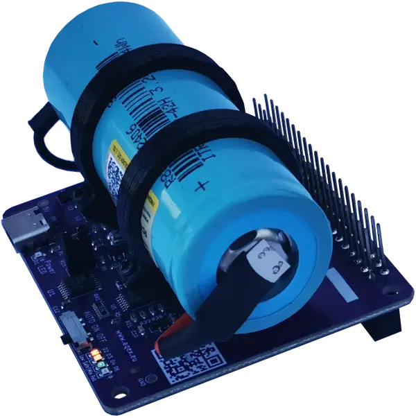 Close-up view of the Stubborn Stamina LF UPF HAT with blue LiFePo4 battery