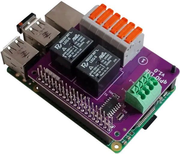 Nexus Lite Raspberry Pi IO HAT : Clearly visible I/O terminals & relays.